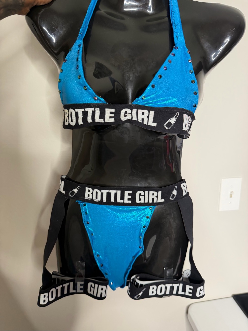 Custom Blue 'Bottle Girl' Rhinestone Bikini Set